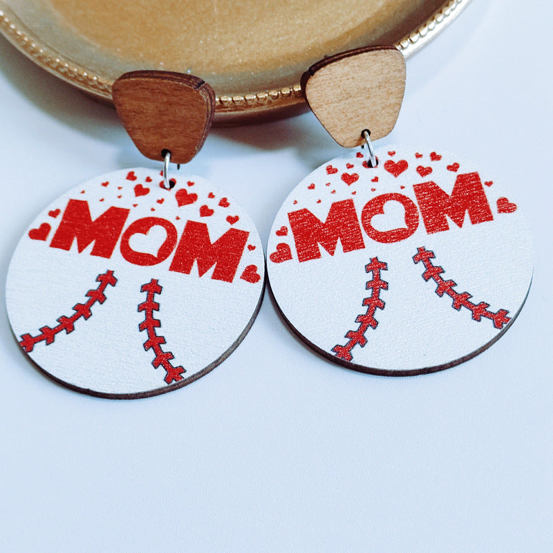 Wholesale Mother's Day MOM Wooden Printed Earrings